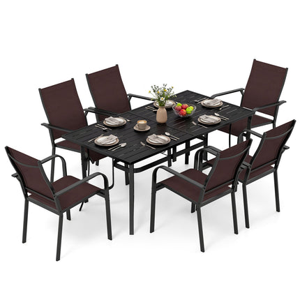 7-Piece Patio Dining Set for 6 with Rectangle Metal Table and Stackable Breathable Mesh Armchairs