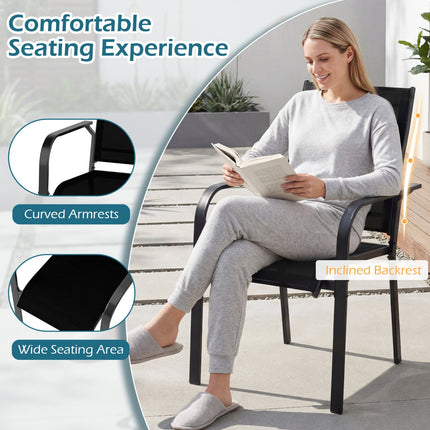 7-Piece Patio Dining Set for 6 with Rectangle Metal Table and Stackable Breathable Mesh Armchairs