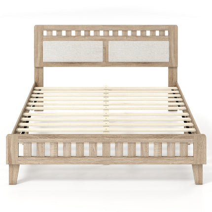 Queen Wood Bed Frame with Upholstered Headboard