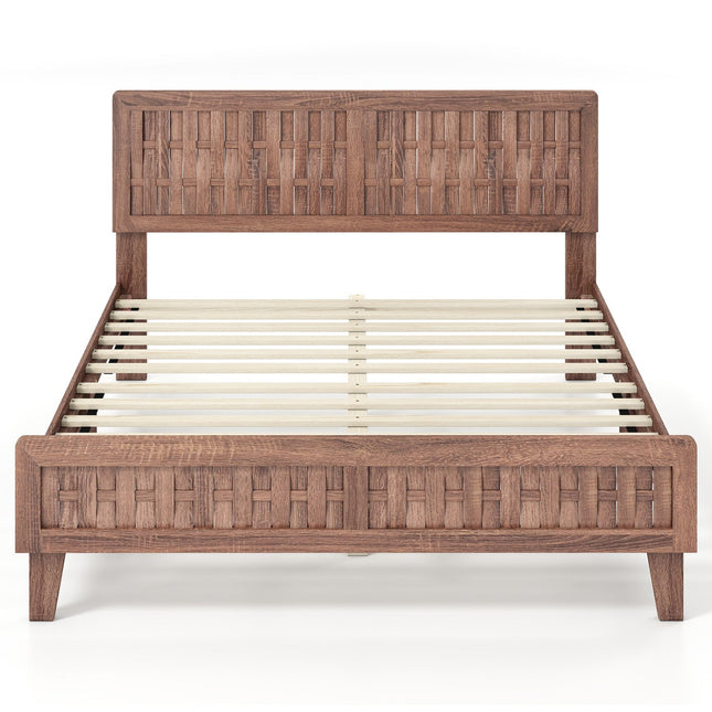 Mid Century Queen Size Bed Frame with Woven Accent Headboard
