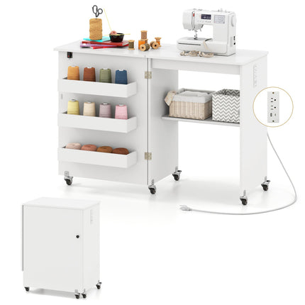 Sewing Machine and Table Set with Charging Station Folding Craft Desk and Beginner Sewing Machine