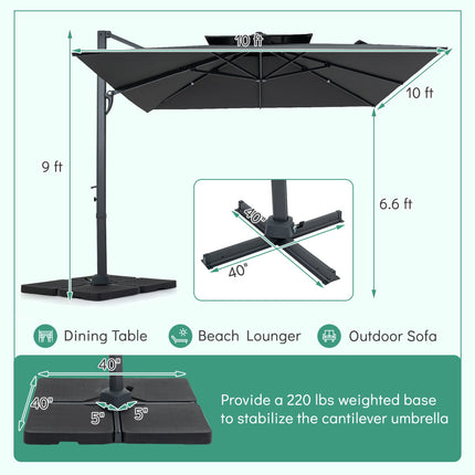 10 FT Cantilever Patio Umbrella with 220 LBS Base