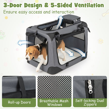 Soft Collapsible Dog Crate with Mesh Windows and 3 Doors
