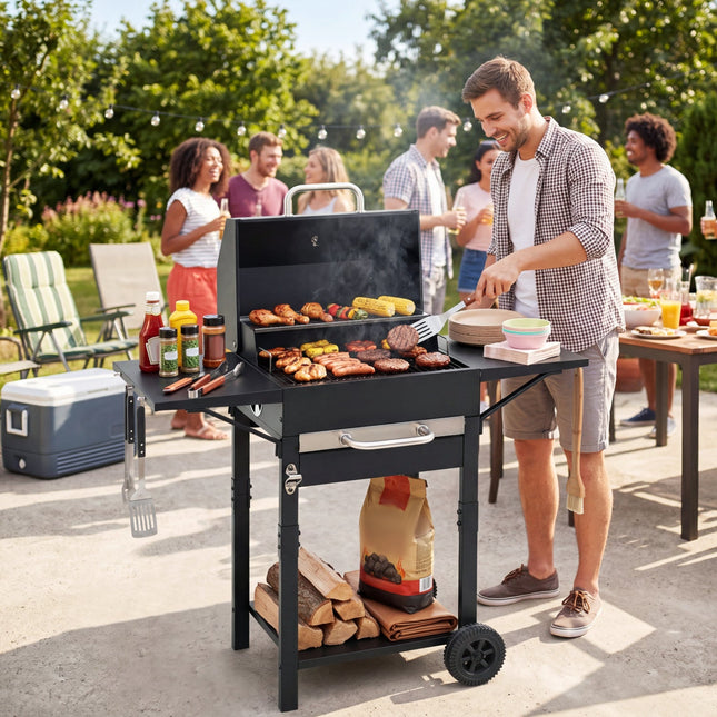 Charcoal Grill with Adjustable Chimney 284 sq.in