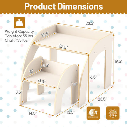 Kids Table and Chair Set with Tree Bookshelf Organizer