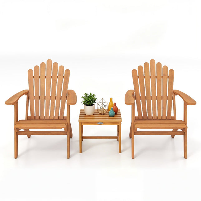 Adirondack Chair Set of 2 with Side Table - Acacia Wood