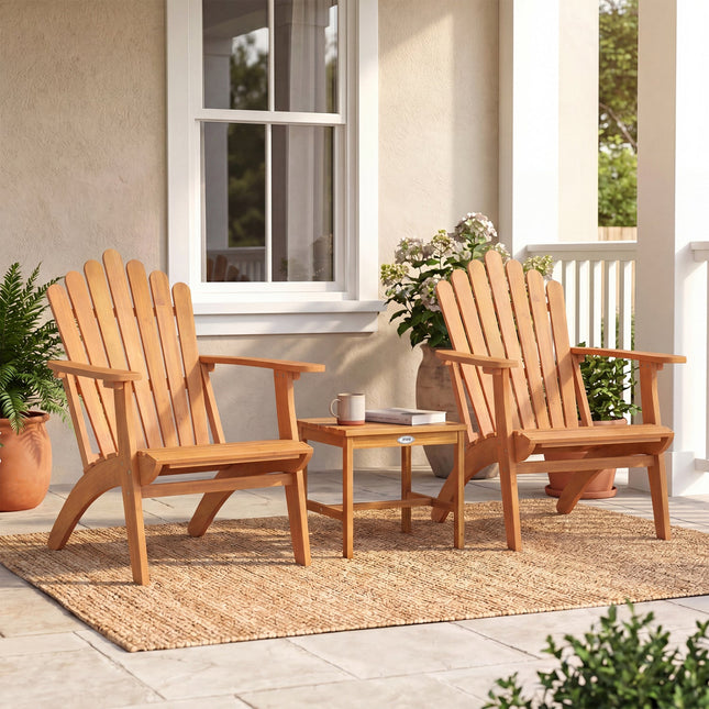 Adirondack Chair Set of 2 with Side Table - Acacia Wood