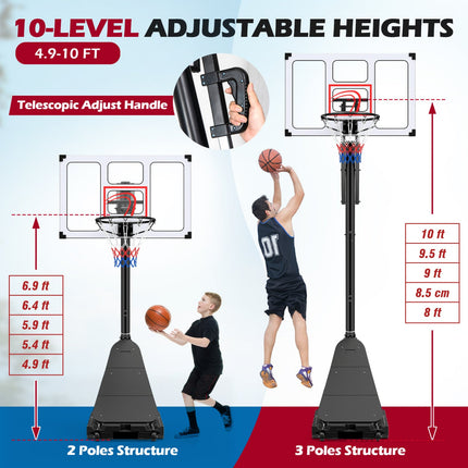 Portable Basketball Hoop Adjustable 4.9-10 Feet with Base