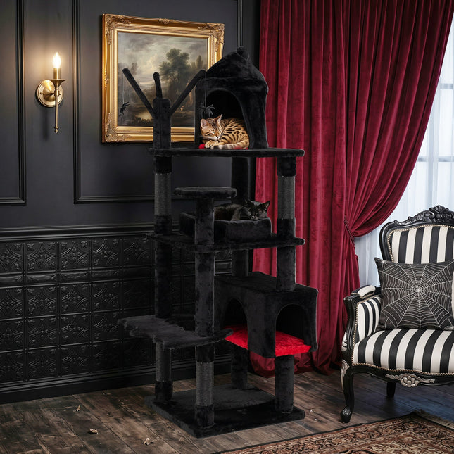 70-Inch Gothic Cat Tree with Castle and Coffin Bed