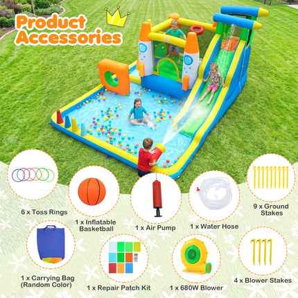 10-in-1 Inflatable Bounce House with Water Slide and Blower