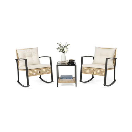 3-Piece Rattan Patio Conversation Set with Rocking Chairs