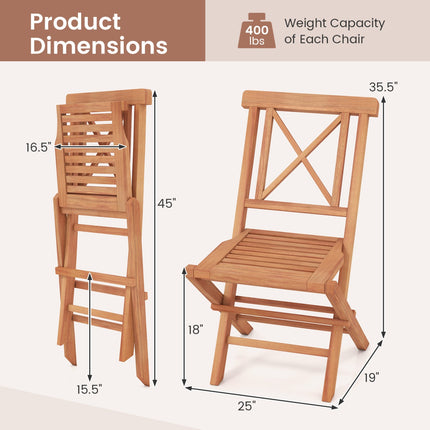 Teak Wood Folding Patio Dining Chairs Set of 2