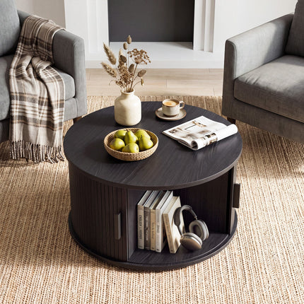 Round Coffee Table with Sliding Tambour Door Storage
