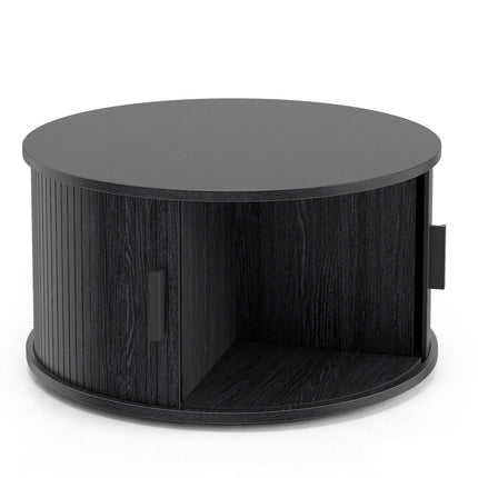 Round Coffee Table with Sliding Tambour Door Storage