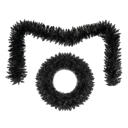 24" Halloween Wreath & 9 FT Garland Set with LED Lights