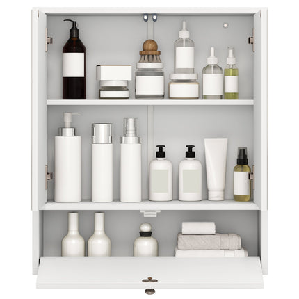 Double Door Wall-Mounted Bathroom Mirrored Medicine Cabinet-White