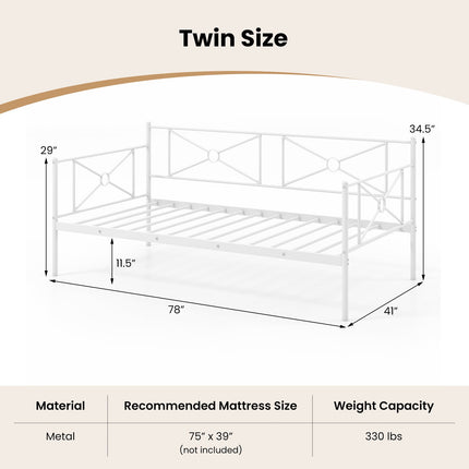 Metal Daybed Twin Bed Frame Stable Steel Slats Sofa Bed