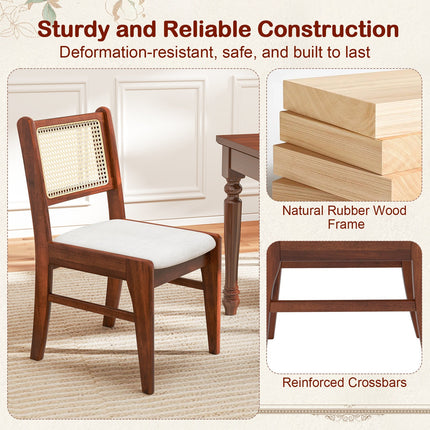 Wooden Kitchen Chairs with Cane Back Rubber Wood Frame and Padded Seat-Coffee