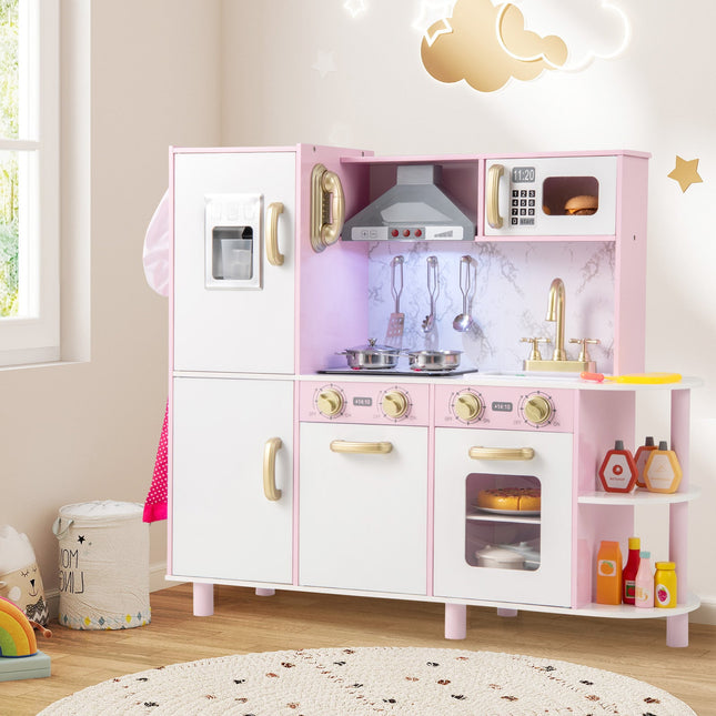 Wooden Kitchen Playset with Ice Maker and Sounds for Ages 3+-Pink