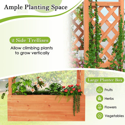 Wooden Raised Garden Bed Elevated Planter Box with Trellis and Hanging Roof